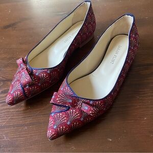 Sarah Flint + Pierre Frey Natalie Flat Point Toe Red Tapestry Sz. IT 35 US 5.5